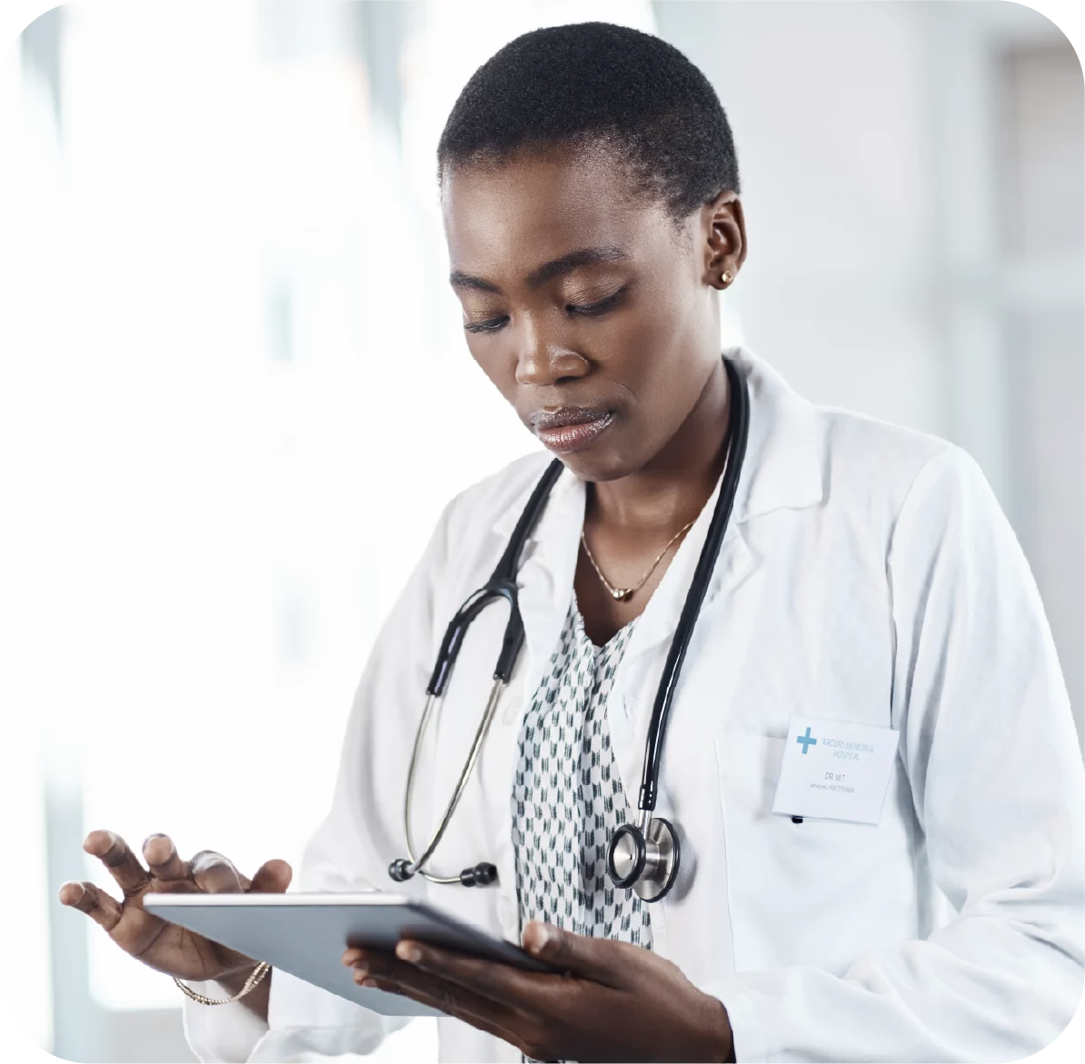 doctor working on a tablet